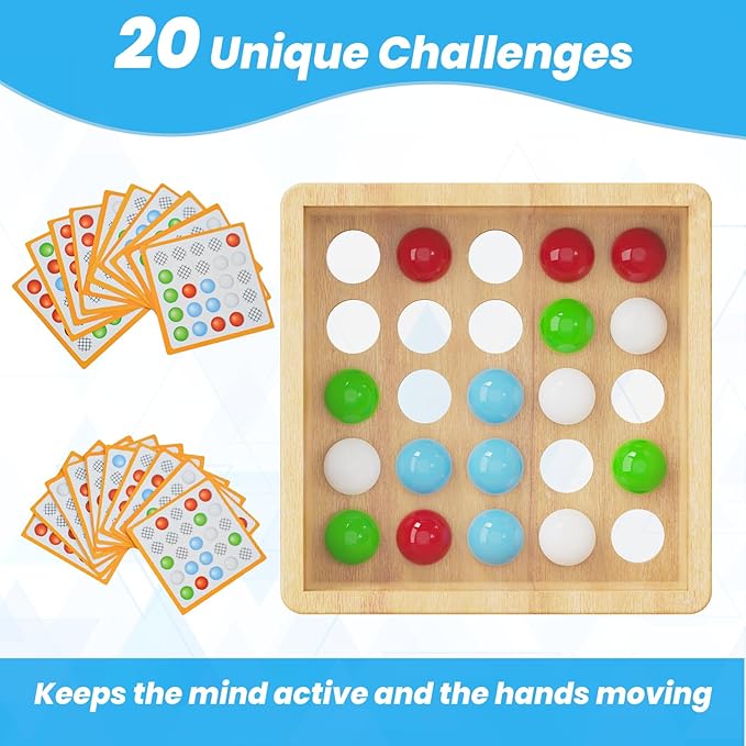 Dementia Activities for Seniors — Alzheimer’s Cognitive Bead Puzzle, Memory Game with 20 Challenge Cards, Hand-Eye Coordination Therapy, Sensory Brain Games, Gift for Elderly & Dementia Patients