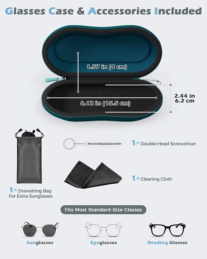 ProCase Sunglasses Case, Hard Shell Glasses Case for Men -Caribbeanblue | Travel Shockproof Eyeglass Case with Metal Hanging Hook and Velvet Lining, Zipper Sport Glasses Holder Organizer for Gifts