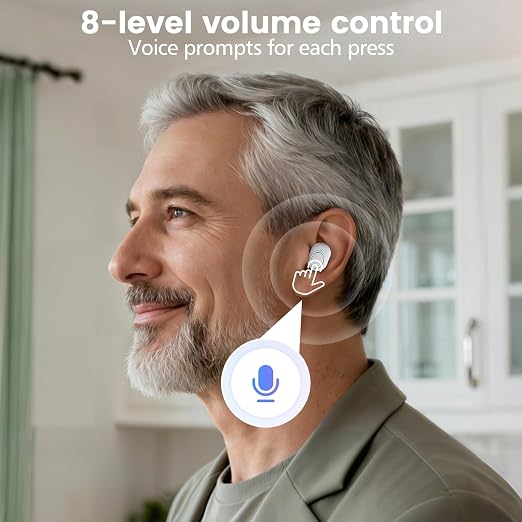 Rechargeable Bluetooth Hearing Aids for Seniors - OTC Digital Hearing Amplifier with 16-Channel AI Noise Cancellation, 8-Level Volume Control, Comfort Fit & 300mAh Battery - Includes Charging Case