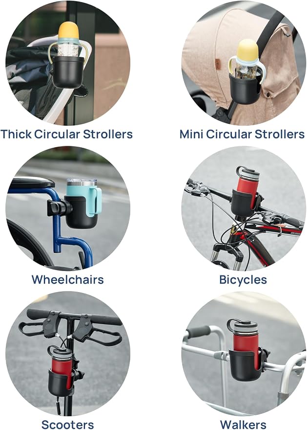 JOYTUTUS Wheelchair Cup Holder, Rollator Cup Holder, 4 Flexible Tabs with Hook Drink Holder for Walker, Scooter, Stroller, Mobility