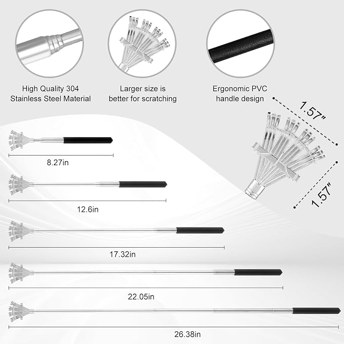 XKOS 4 Pack Different Back Scratcher Portable Telescoping with Rubber Handles, Extendable Metal Back Massager Tool with Beautiful Box, Stocking Stuffers for Men Women Adults (Black)