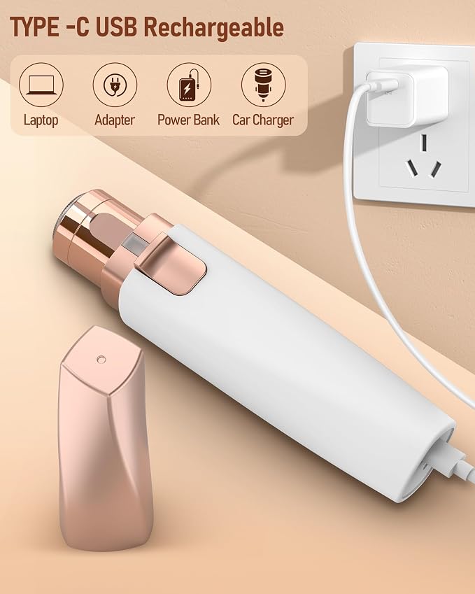 Eyebrow Trimmer Facial Hair Removal for Women: 2 in1 Rechargeable Face Shaver with LED Light, Painless Electric Eyebrow Razor for Eyebrows, Upper Lip, Chin, Peach Fuzz & Fine Facial Hair