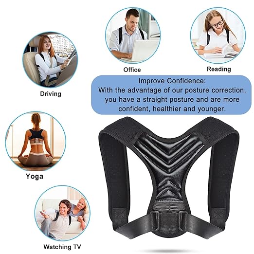 Posture Corrector, Back Brace for Women and Men, Adjustable Back Support, Shoulder Straightener for Improving Hunchback, Providing Pain Relief from Neck, Shoulder, and Upper Back - Black