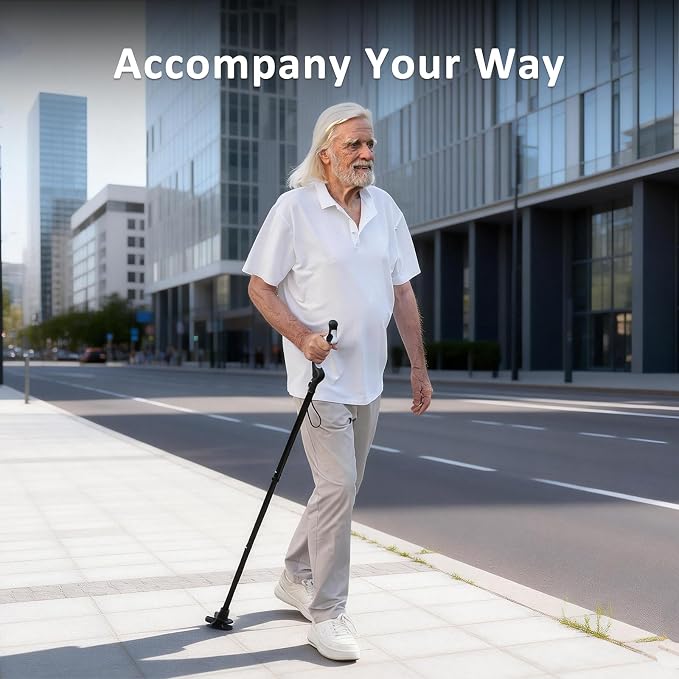 REHAND Adjustable Walking Cane for Seniors Adults - Ergonomic Anti-Slip Grip, 10 Height Settings (40"-49"), 350lbs Weight Capacity, Self-Standing Foldable Cane with Enhanced Anti Slip Base