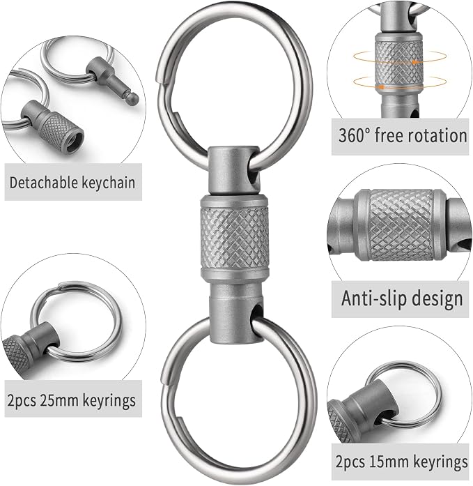 FEGVE Titanium Quick Release Keychain, Detachable Pull Apart Key Chain | Easy Access, Tangle-Free 360° Swivel, Rustproof and Durable, for Valet Car Home Key Storage