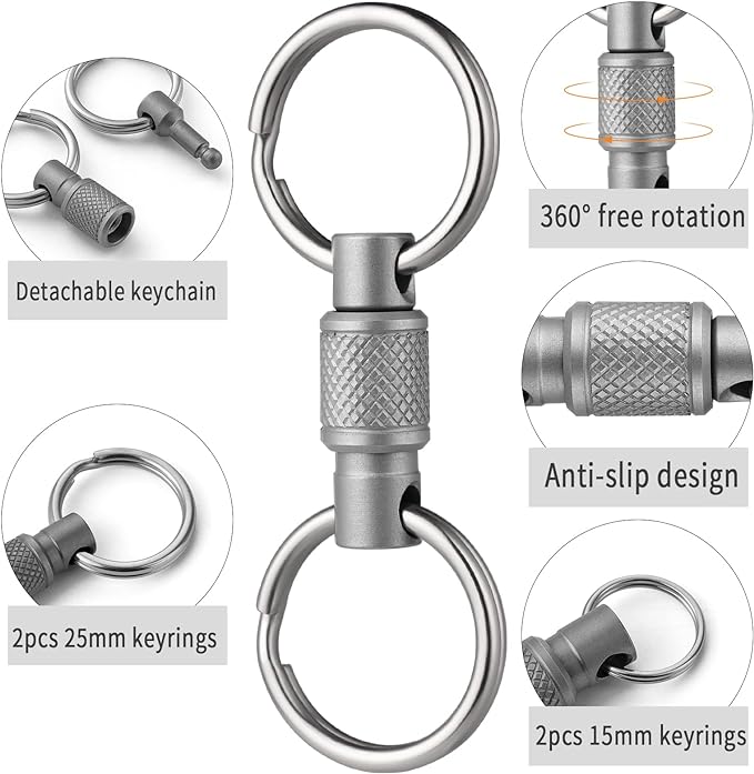 FEGVE Titanium Quick Release Keychain, Detachable Pull Apart Key Chain | Easy Access, Tangle-Free 360° Swivel, Rustproof and Durable, for Valet Car Home Key Storage