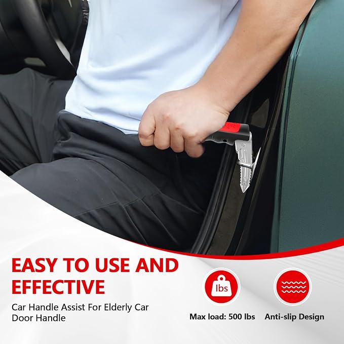 Kaiedos Car Door Handle for Elderly, 3-in-1 Car Handle Assist for Seniors, Portable Auto Cane Vehicle Support Handle, 500 lbs Capacity, Non-Slip Door Assist Bar (Red)