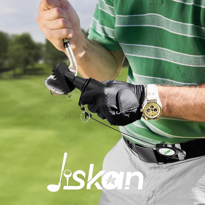 Jiskan Pro Golf Club Cleaner Brush Golf Groove Sharpener Tool with Retainer Clip and Squeeze Water Bottle 7.5 Inches Holds 4 Ounces of Water, Essentials Golf Bag Accessories Best Golf Gifts for Men