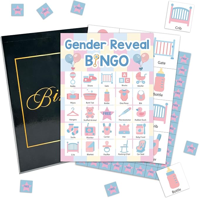 Gender Reveal Bingo Game Cards, Baby Shower Bingo Set for Large Group, Pink and Blue Themed Fun Games, Baby Party Games Activities, Icebreaker Games for Family Friends -20