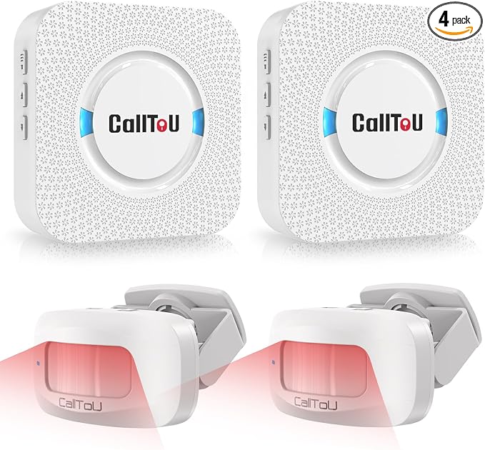 Bed Alarm for Elderly Care with 2 Motion Sensors and 2 Plug-in Receivers, Caregiver Pager for Seniors, Bed Exit Doorway Hallway Alert with Chime and Flashing Light, No WiFi Needed