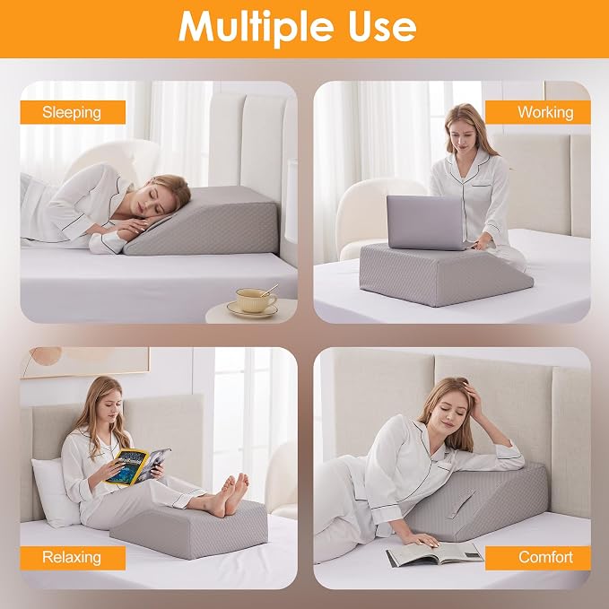 Ruqmuis Leg Elevation Pillow for After Surgery, 6inch Foam Leg Elevating Pillow for Swelling and Blood Circulation, Leg Wedge Pillow for Sleeping, Knee Pillow for Knee Hip Ankle Pain Relief, Grey