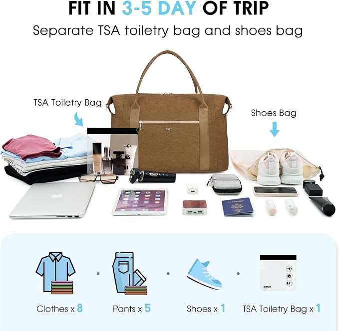 WANDF For Spirit Airlines Personal Item Bag 18x14x8 Underseat with Wet Pocket & Shoe Compartment & Tsa Approved Toiletry Bag
