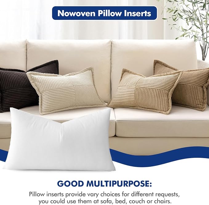 MIULEE Pillow Insert 16x26 Inch Decorative Rectangle Throw Pillow Inserts | Premium Fluffy Pillow Forms Sham Stuffer for Sofa Couch Living Room