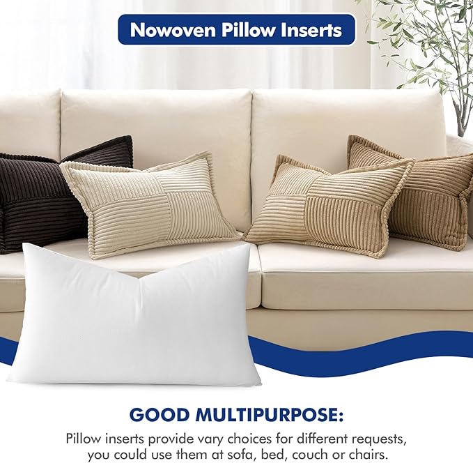 MIULEE Pillow Insert 18x22 Inch Decorative Rectangle Throw Pillow Inserts | Premium Fluffy Pillow Forms Sham Stuffer for Sofa Couch Living Room