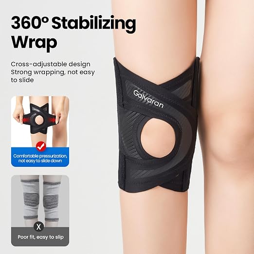 Galvaran Knee Brace for Women & Men, Relief Recovery Meniscus Tear, Arthritis Pain, ACL & MCL, Knee with Side Stabilizers，Adjustable Knee Support (Black, Small)