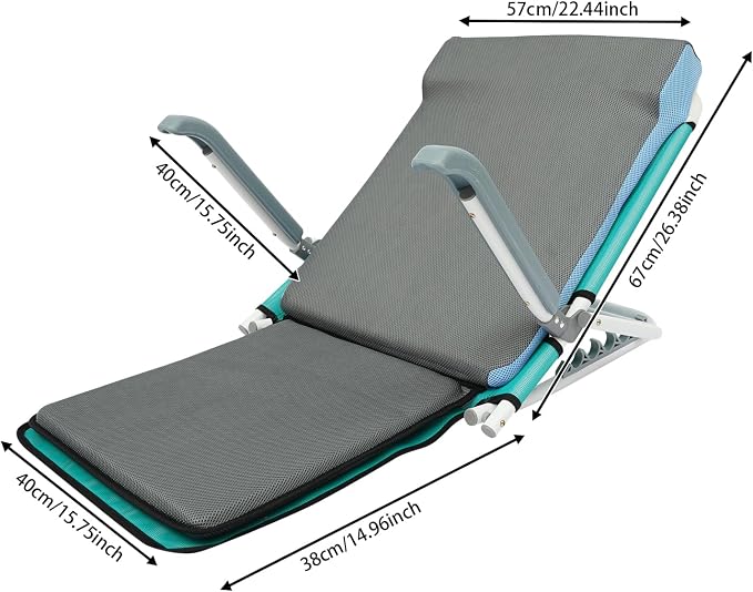 Adjustable Bed Backrest, Portable Folding Backrest for Elderly Patient Care, 20-75° Adjustable Lifting Back Support with 198 lbs Weight Capacity (Lake Blue)