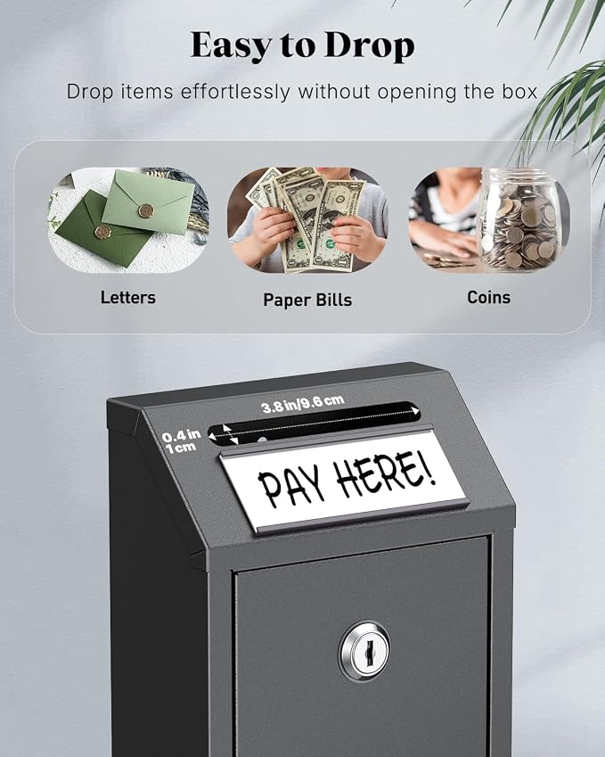 Uniclife Money Box with Key Lock, Cash Box for Farm Stand, 5.7"x2.8"x10.3" | Magnetic Label Holder, Metal Construction, for Money Drop, Cash, Donations, Suggestions, Ideal for Home, Office, and Shop