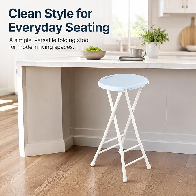 24-Inch Folding Stool with Handle, Folding Bar Stool with Non-Slip Feet,Folding Chair,Indoor and Outdoor Foldable Stool for Adults,500 lbs Capacity,Kitchen,Game Room(13"×11.5"×24",White)