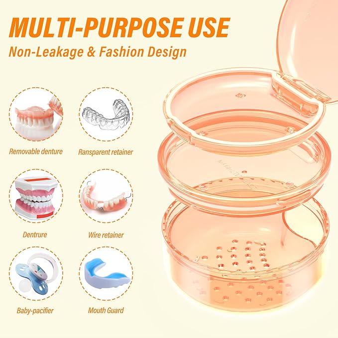 Denture Case Retainer Cleaning Case: 2 in 1 Retainer Case, No-Leak Denture Bath Box Cup, Complete Clean Care for Dentures, Clear Braces, Mouth Guard, Night Guard & Retainers