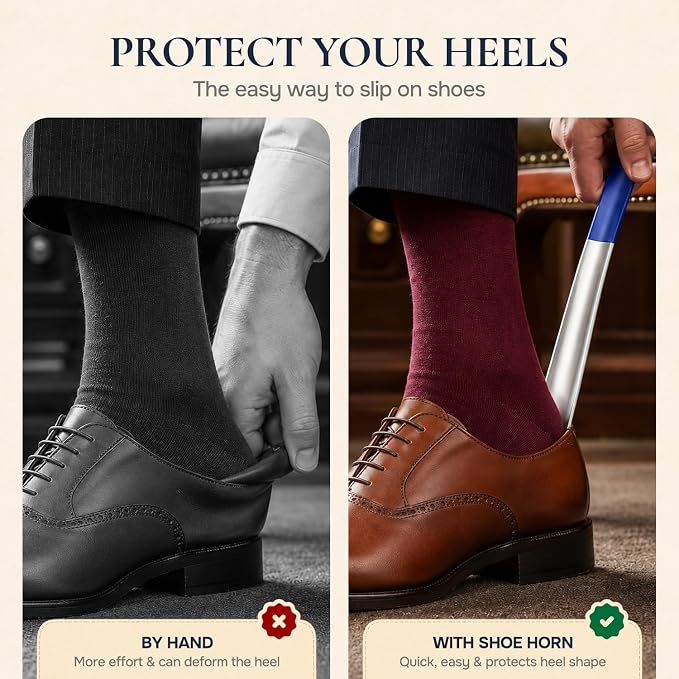 HOUNDSBAY Long Metal Shoe Horn for Seniors – 16.5 Inch Shoe Spoon for Boots, Sneakers & Dress Shoes – Extra Long Handle Design for Men, Women & Kids – Stainless Steel