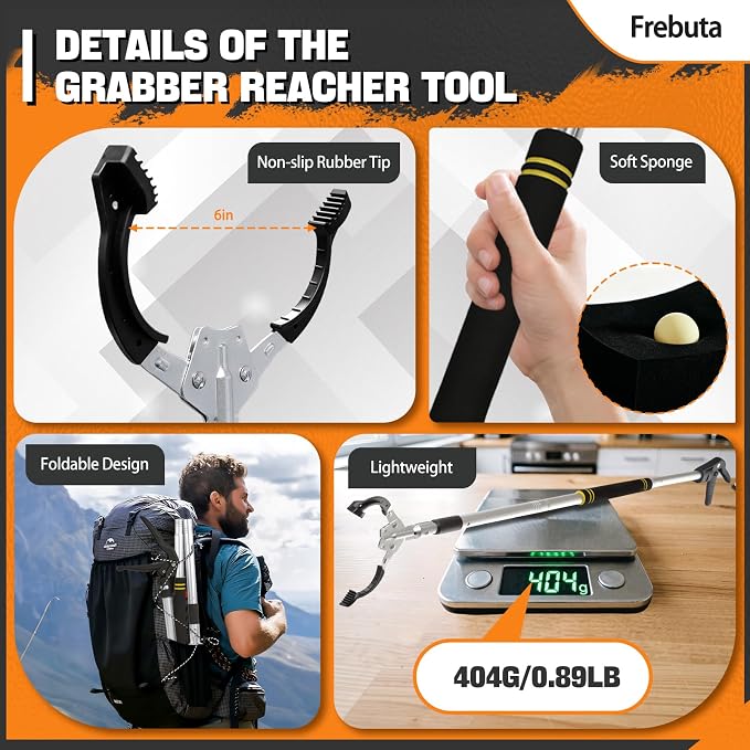 Grabber Reacher Tool Heavy Duty,53in Extra Long Trash Picker Upper Grabber for Yard 2 Magnets Head Aluminum Alloy Tube Trash Picker Reacher Grabber Pickup Tool for Garbage Sponge Handle