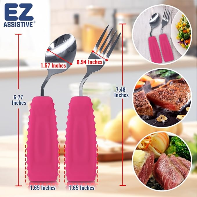 Adaptive Weighted Utensils Set – Spoon and Fork for Hand Tremors, Parkinson’s, Elderly, and Arthritis – Adaptive Eating Utensils for Weak Grip and Limited Mobility