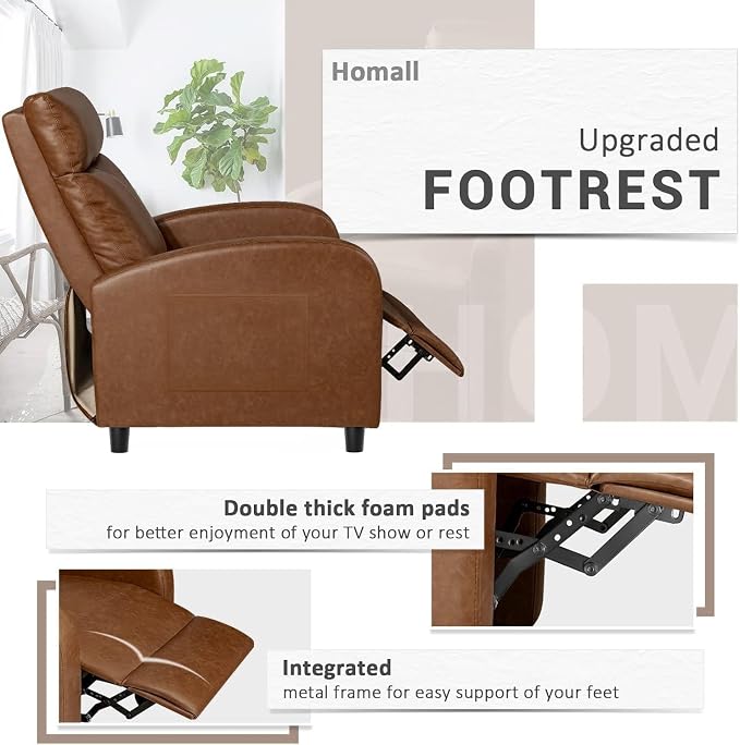 Homall Recliner Chair, Recliner Sofa PU Leather for Adults, Khaki Recliners | Home Theater Seating with Lumbar Support, Reclining Sofa Chair for Living Room