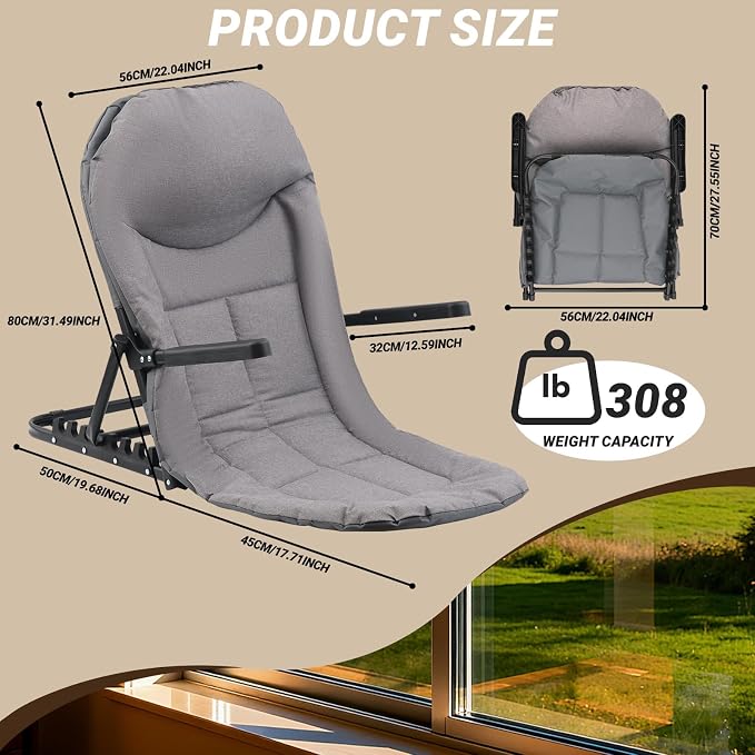 Adjustable Lifting Bed Backrest with Armrests, 7-Level Folding Sit Up Support, Portable Multifunctional Bed Chair with Pillow for Neck Head & Lumbar Support for Elderly Patients Reading Resting