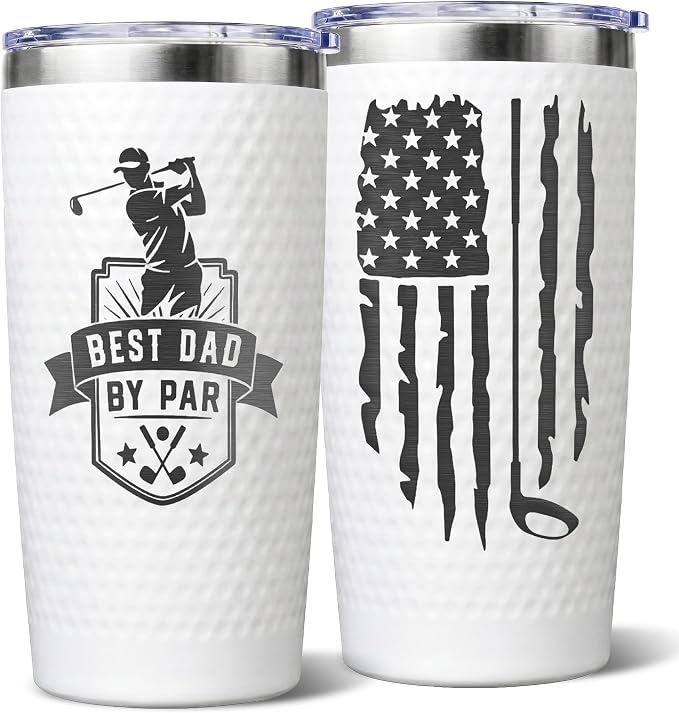 Golf Gift for Dad - Funny Golf Dads Gifts from Daughter Son Kids, Best Dad By Par Tumbler for Men Golfers Golf Lovers, Unique Golf Coffee Mug Cup for Fathers Day Christmas Birthday - Dimpled 20oz