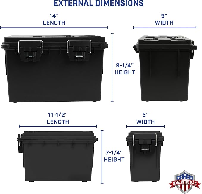 Sheffield Ammo Box Made in USA, Stackable Lockable Ammo Storage Box, Black | XL & Standard Lockable Storage Box, Water & Dust Resistant Dry Box, Secures Hunting Gear, Gun Accessories, Supplies, Bullets