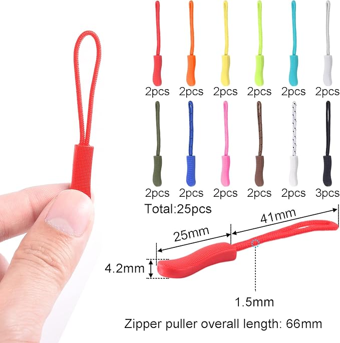 CooBigo 25Pack Zipper Pull Replacement, Golf Bag Zipper Pull Replacement Tab for Backpack, Jackets, Pants, Boots, Coats, Luggage - 12 Colors(Universal Extender)