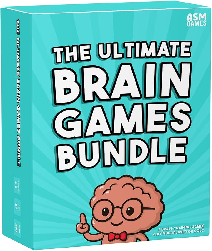 The Ultimate Brain Games Bundle, Fun 4-in-1 Card Game for Kids and Adults | Includes Memory Games, Word Games and Brain Teaser Puzzles, the Best Gift and STEM Toy for Kids 8-12, Adults and Seniors