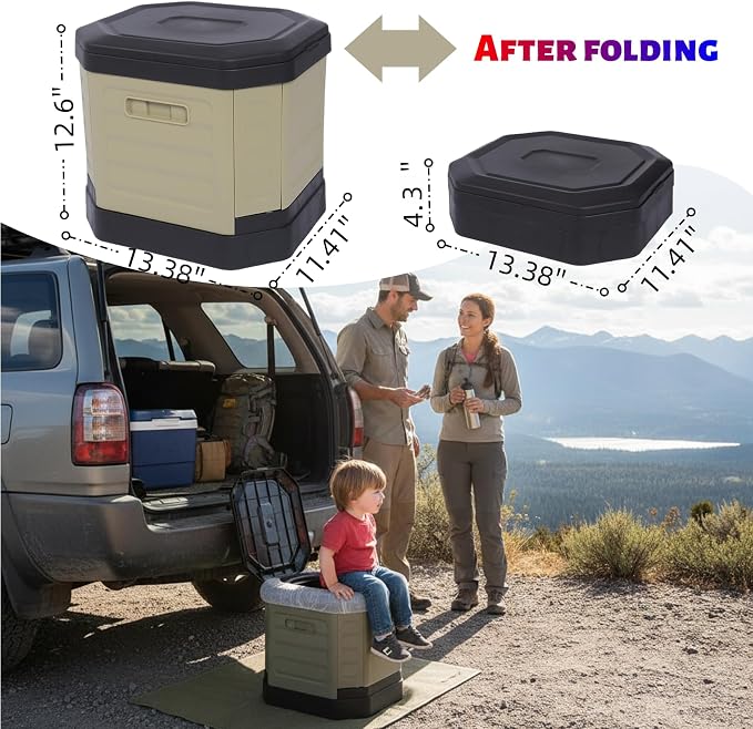 Upgrade Portable Toilet for Adults, Travel Floding Toilet with Lid for Adults & Kids, Camping Toilet Portable Potty for Hiking,Car,Beach and Camping (Khaki, Medium)