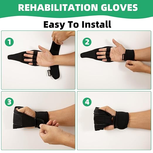 Stroke Hand Rehabilitation Glove, Finger Splint for Anti-Spasticity Training to Aid Hemiplegia and Grip Weakness in Elderly Patients (Black)