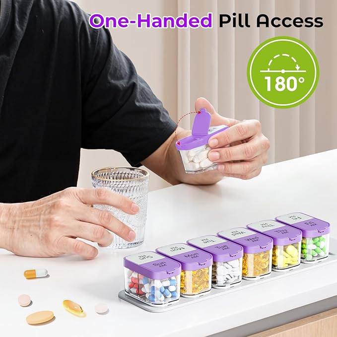 Odaro Extra Large Weekly Pill Organizer 2 Times A Day, Pill Box 7 Day Am Pm to Hold Daily Medicine Vitamin and Supplements - Purple