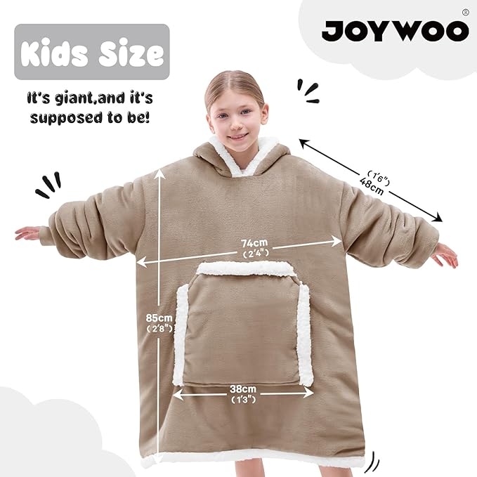 JOYWOO Nude Kids Wearable Blanket Hoodie, Oversized Cat lovers Hoodie Blanket for kids & Teens,Birthday Gifts for Girl Boys,Cozy Fuzzy Sherpa Fleece Blanket Giant Pocket Winter Gifts,Nude