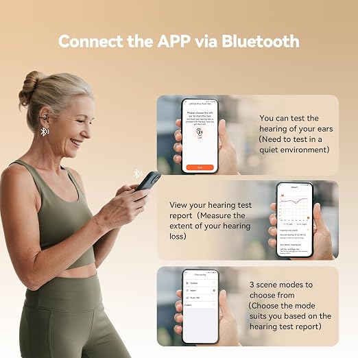 Hearing Aids for Seniors with Hearing Loss, Bluetooth Rechargeable Hearing Aids with APP Control, Open Ear Design to Prevent Itching from Sweating, 7-Level Volume Adjustment