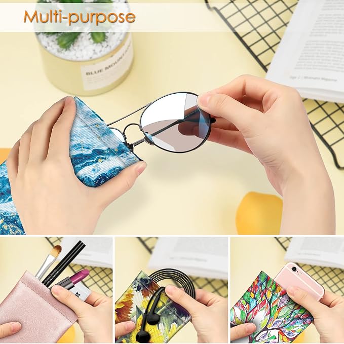 FINTIE Soft Eyeglasses Case with Cleaning Cloth, Portable Squeeze Top Vegan Leather Glasses Pouch, Sunglasses Eyewear Bag