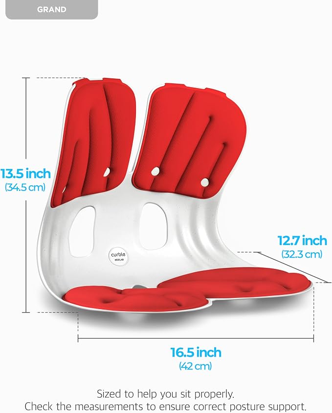 curble Grand 2 Pack– Extra Wide Ergonomic Seat Support, Sit Straighter Without Effort, Passive Posture Trainer for Office, Home & Car (Red)