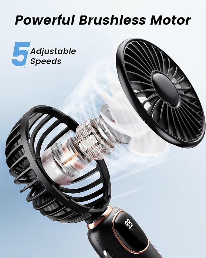 coldSky Portable Handheld Fan, 4000mAh Battery Operated 3 in 1 Multifunction Personal Travel Fans with Digital Display, 90° Foldable Desk Fan with Base, 5 Speed Lash Fan for Makeup/Office (Black)