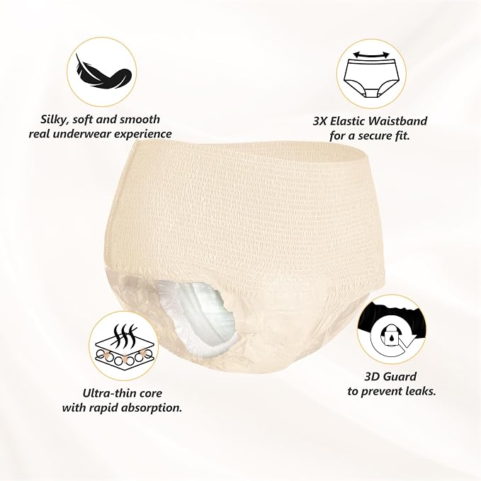 MOLLIS Disposable Period Underwear, Postpartum Panties, L/XL, Beige, 16Ct | Heavy Flow Period Underwear, Superior Absorbency, Leak Proof Design, Maternity Knickers, Soft Comfort Fit, Unscented