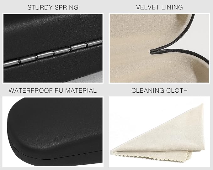 MoKo Hard Shell Eye Glasses Case, PU Leather Eyeglasses Cases with Cloth
