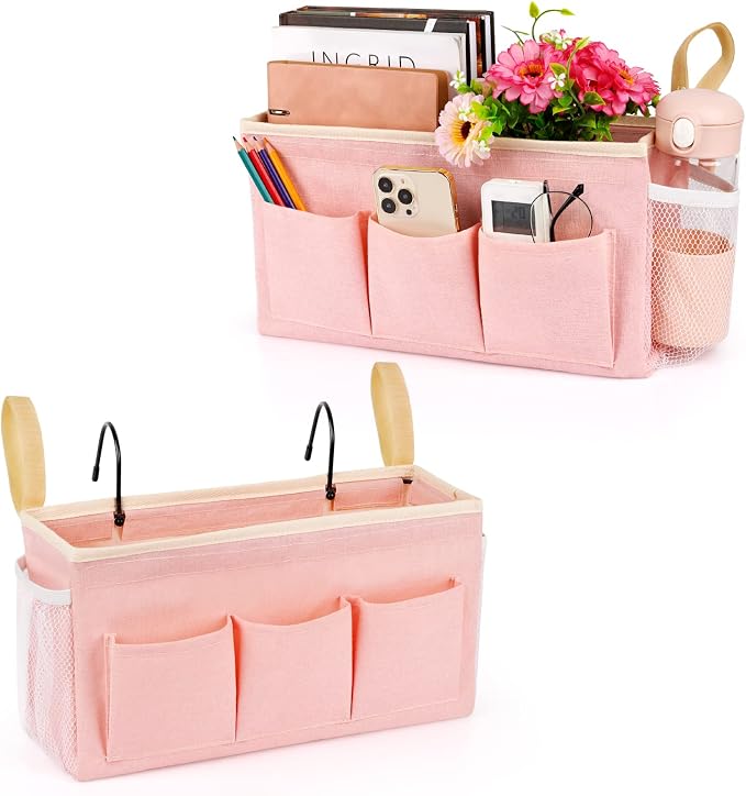 Lilithye Bedside Caddy, Bedside Storage Bag Hanging Organizer for Bunk Bed | Bed Caddy with Fixed Straps and Water Bottle Holder for Home, College Dorm, Bunk Bed, Hospital Bed and Crib Bed Rails
