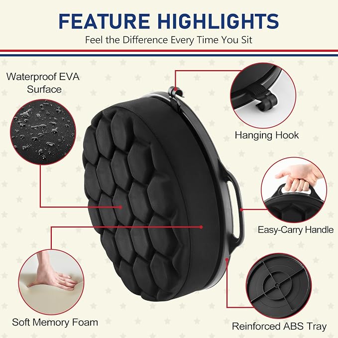 5 Gallon Bucket Seat for Yeti Loadout Bucket Only, 3" Thickened Foam Cushion, 360°Swivel Seats with Hang-It Hook, Seat lid for Dove Duck Hunting, Ice Fishing, Baseball, Camping, Gardening