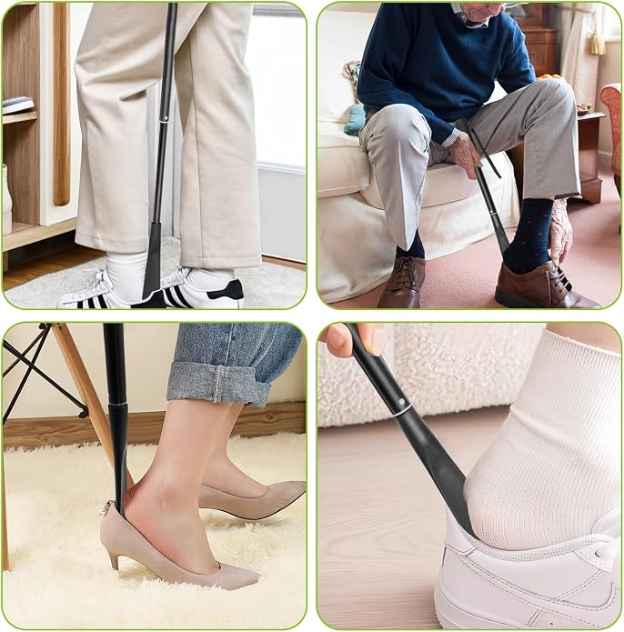 Shudyear Shoe Horn Handle Metal Retractable Shoehorn - Heavy Duty Extendable Shoe Horn with Locking Design, No Bending Shoe Helper for Seniors Elderly Men Women Boots