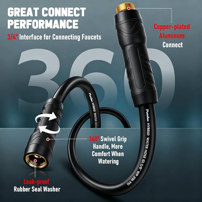 Garden Hose 75ft x 5/8", NON-EXPANDABLE Heavy Duty Premium Flexible Water Hose, No Kink, Leakproof, Lightweight Hybrid Hose with Male to Female Fittings for Household、Backyard