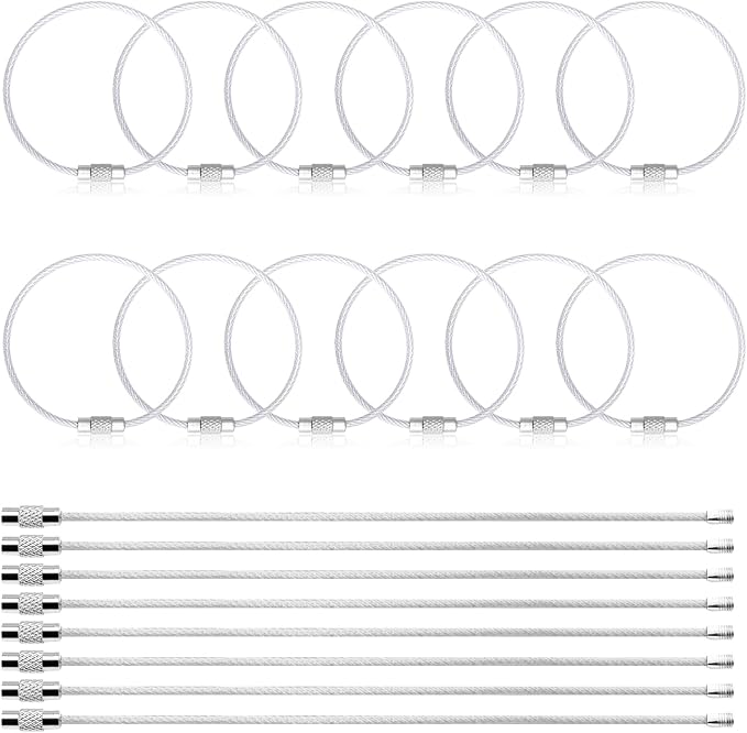 12 Pack 6" Key Ring Wire Keychain Cable Keyring Keychain Holder Clips Large Loops for Car Keys Tags, Luggage Bag Tags, Crafts (Silver, 2mm)