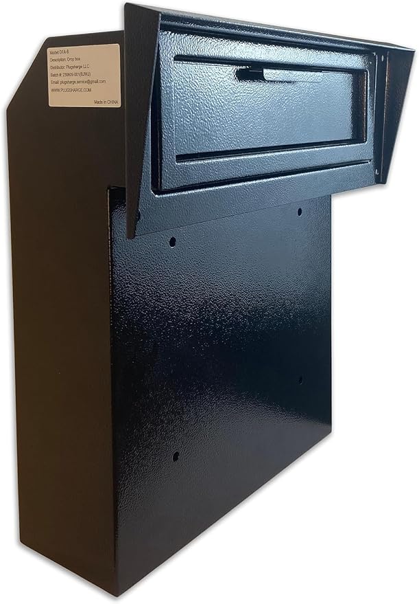 Locking Mailbox Drop Box with Rain Cover, Heavy-Duty Galvanized Steel, Door Mounted Secure Mailbox for Keys, Cash, Checks, Deposits & Letters – Safe Mail Drop Box for Home/Office, Dark Gray