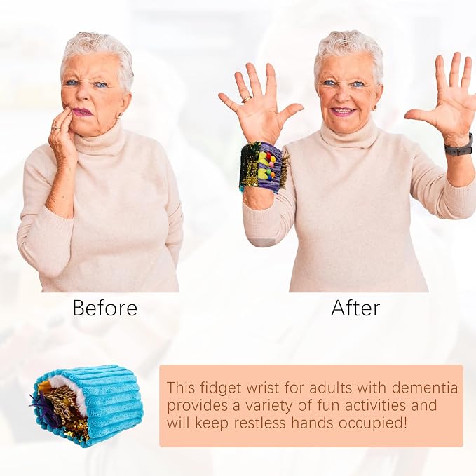 Fidget Blanket for Adults with Dementia,Dementia Products for Elderly,Activity Kits for Dementia Patients,Fidget Wrist Cuff for Seniors, Dementia Activities for Seniors