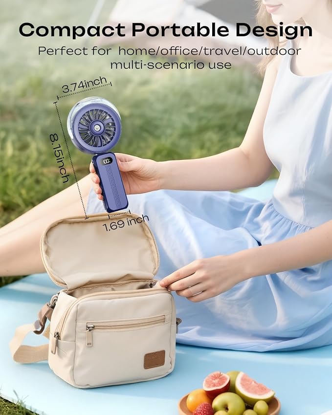 Otlonpe Handheld Misting Fan Portable, Powerful 4 High Speeds Rechargeable Small Hand Held Fan Water Mist, 4000mAh Battery Operated, Foldable, Lanyard, Personal Cooling for Travel Men Wome